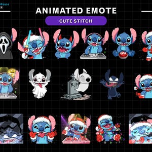 Pacchetto di emote Twitch Stitch animato, emote Stream Stitch di Natale, emote Discord, decorazione Stream