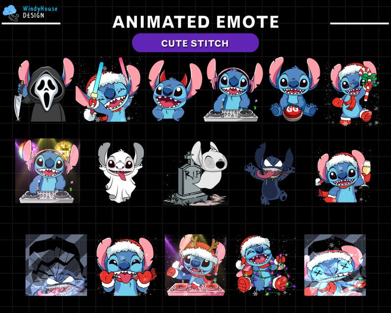 May include: Animated emoticons featuring a blue character with various expressions and poses. The character is wearing a red Santa hat and has a blue and white striped shirt. The emoticons are set against a black background with a white border.