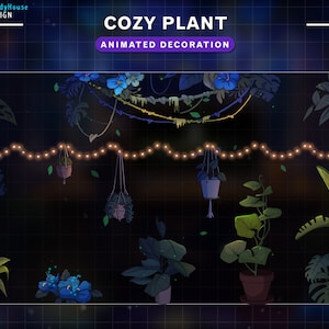 Animated  Cozy Green Plant Twitch Stream Decoration / Cozy Hanging Plants / Cute Leaves Cottagecore / Falling Leaf Overlay / Light Deco
