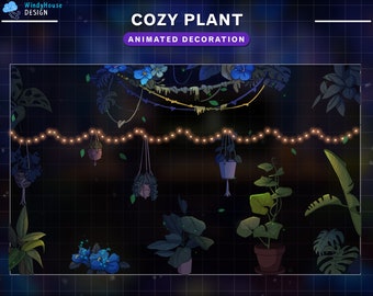 アニメーション化された心地よい緑の植物のTwitchストリームデコレーション / 心地よい吊り下げ植物 / かわいい葉のコテージコア / 落ち葉のオーバーレイ / ライトデコ
