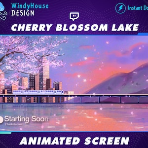 ANIMATED Cherry Blossom Lake Twitch Stream Screens, Sakura Twitch Overlays, Sakura Petals Scenes, Lofi Cozy Spring Sakura