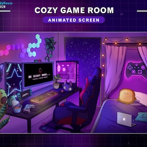 Animiertes Twitch-Bildschirme gemütliches Spielzimmer, animierte Stream-Bildschirme gemütliches Bett-Zimmer für Streamer Vtuber-Hintergrund