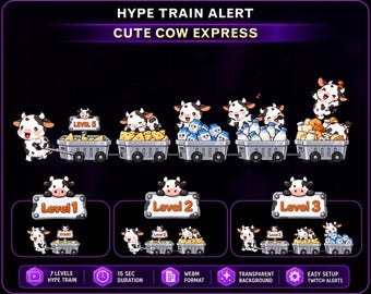 Cute Cow Hype Train Alert, Kawaii Cow Express Twitch Hype Train with Milk & Cheese Carts for OBS Streamlabs Kick VTuber