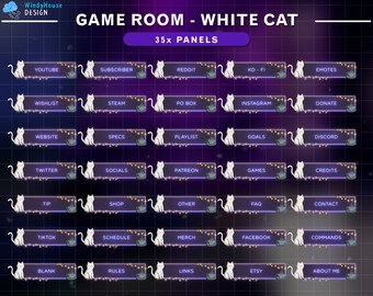 Cute White Cat Twitch Panels, Cute Cat Twitch Panels For Stream Overlay Pack