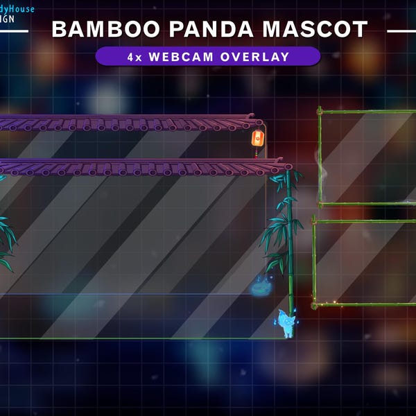 Animated Bamboo Panda Webcam Overlay, Cute Panda Twitch Webcam Frame, Panda Twitch Overlay