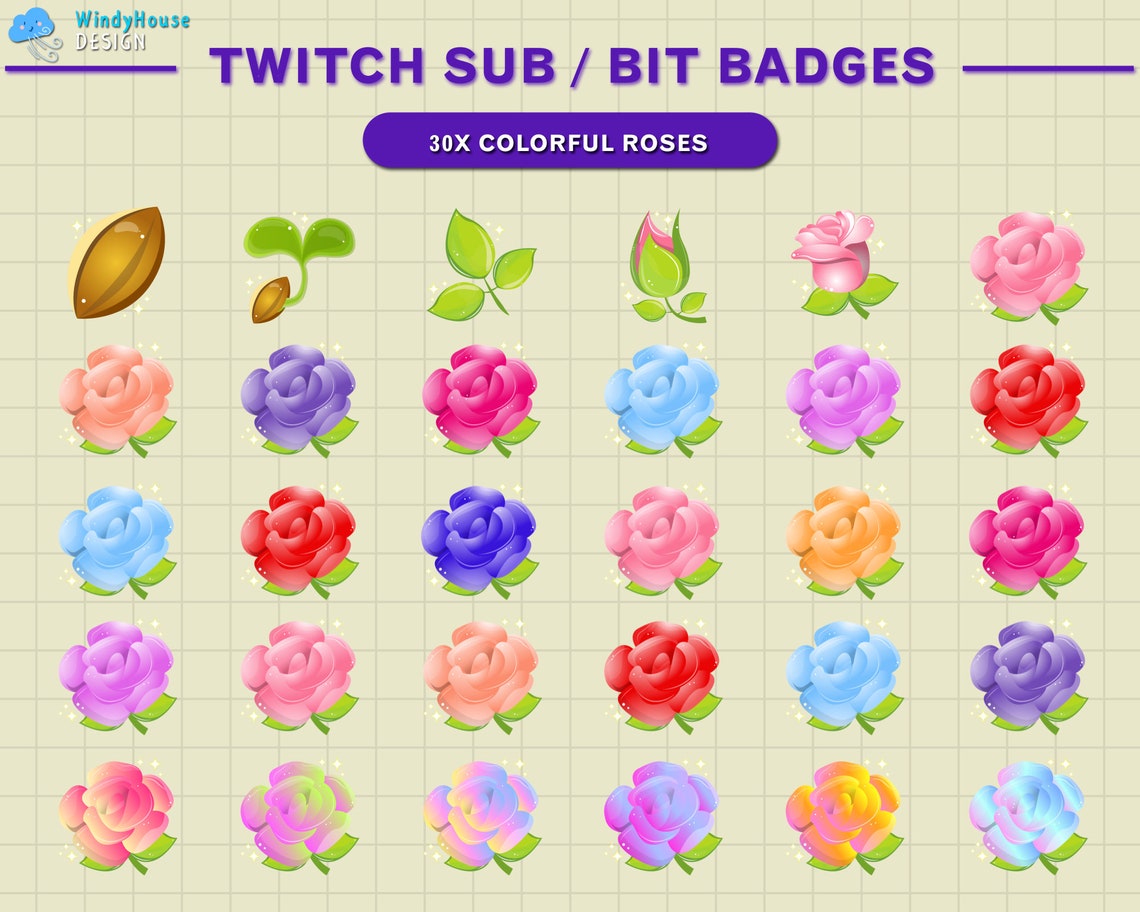 Full Set 30 Colorful Roses Twitch Bit Badges / Complete Twitch Bit ...