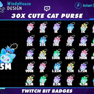 30x Cats Purse Twitch Bit Badges / Cute Cats Twitch Bit Badges Set/ Twitch Tier Badges / Cat Sub Badges / Number Bit Badge