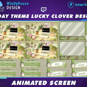 Cozy Twitch Overlay Stream Package, Clover Lofi Desk Stream Overlay, Day Theme Overlay For Twitch