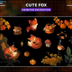 Animierte Herbstkollektion Bach-Dekoration, Ahornblatt, süßer Fuchs, Kerzen, Kawaii Ästhetik, Herbst-Bach