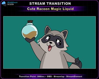 Animated Racoon Magic Potion Stream Transition, Cute Racoon Twitch Stinger Overlay