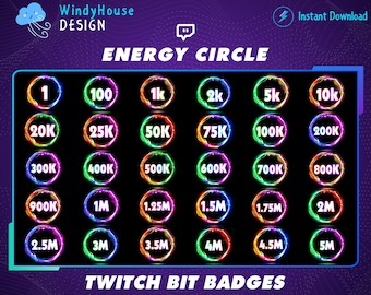 30 badge per bit di contrazione del cerchio energetico / set completo di badge per bit di contrazione / badge per bit di contrazione al neon / badge di bit numerici / grafica del giocatore