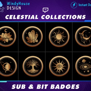 Celestial Collections Crystal Twitch Sub Badges, Bit Badges, Bit Loyalty Badges, Star Badge, Zodiac Twitch, Tarot Card Badge