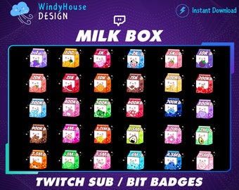 30x Milk Box Twitch Bit Badges / Complete Twitch Bit Badges Set/ Twitch Tier Badges / Milk Carton / Number Bit Badges / Gamer Graphics