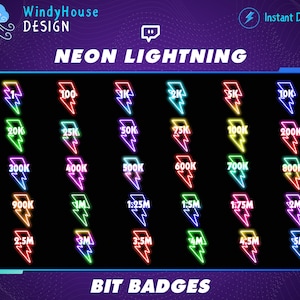 30x Lightning Bit Badges/ Complete Twitch Bit Badges Set/ Twitch Tier Badges / Rainbow Fire / Number Bit Badges / Gamer Graphics
