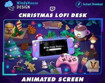 Animierter gemütlicher Winter Twitch Stream Bildschirm, Süßes Weihnachts Einrichtung Twitch Overlay, Lofi Schreibtisch, Urlaub, Kawaii, Youtube, Individuell, Szene
