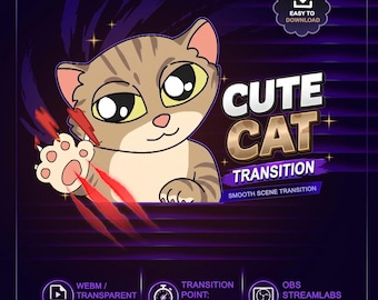Tabby Cat Scratch Stinger Transition, Cute Cat Twitch Stream Transition, Twitch Scene Transition for OBS Streamlap Streamer Vtuber