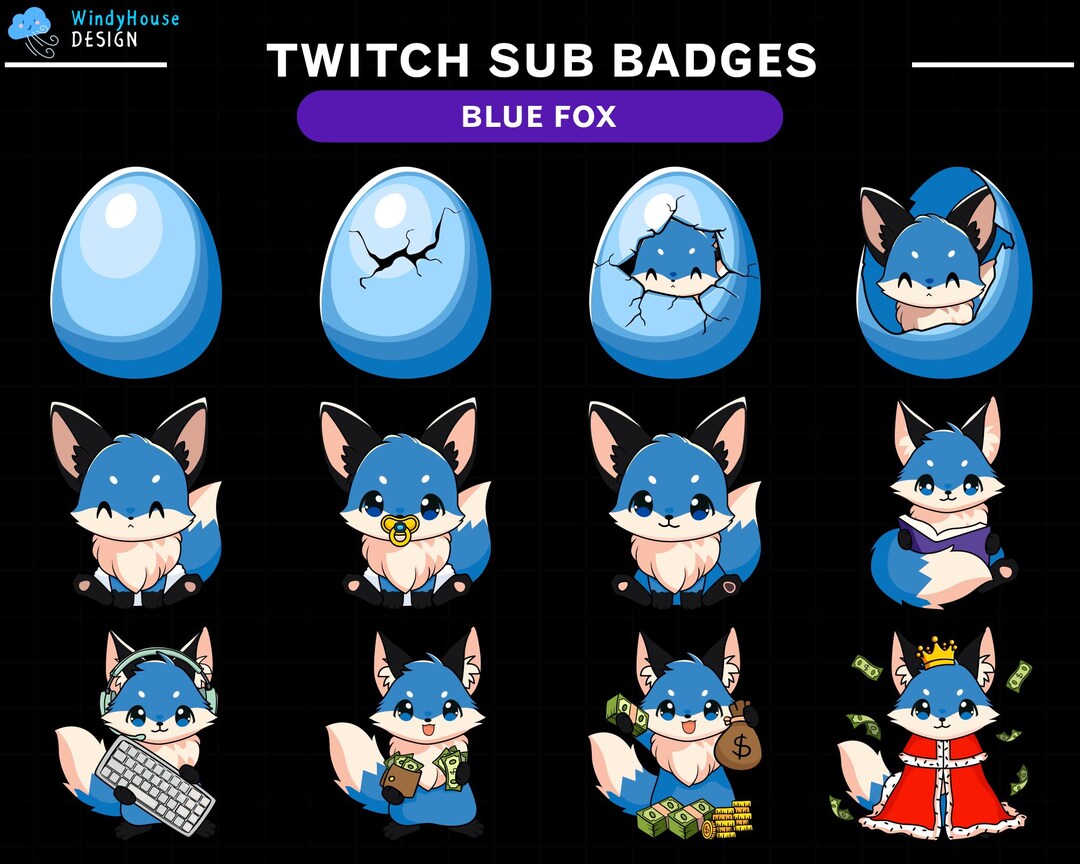 Blue Fox Twitch Sub Badges/ Fox Twitch Sub Badges Set/ Kawaii Twitch ...