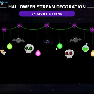 3x Halloween String Lights Twitch Stream Decoration with Bat, Skull, Ghosts, Pumpkins, Spiders