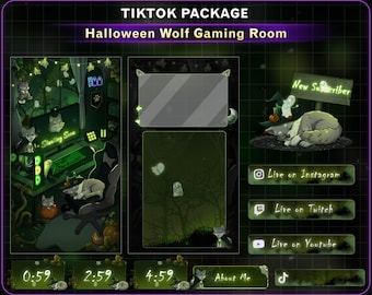 TIKTOK Stream Package Halloween Wolf Gaming Room, Spooky Room Animated Vertical Overlay for OBS & TikTok Live Studio