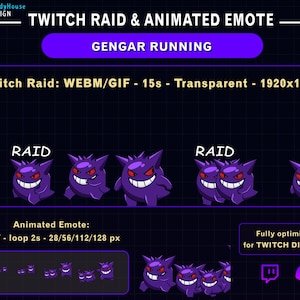Geanimeerde Gengar Running Twitch Raid Alert, Gengar Twitch Emote, New Raid GIF voor Twitch en Discord