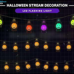 Smiley Face Lights Twinkle Lights Stream Decoration for Twitch with Ghosts, Pumpkins, Spiders, Cute, Halloween Twitch Overlay