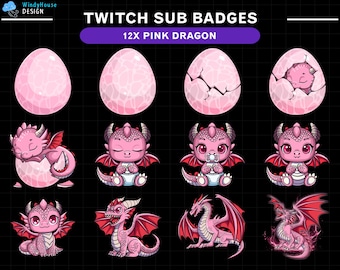 Insignias de suscripción de Twitch de Dragón Místico Rosa: Emoticones de streamer de fantasía