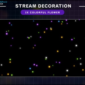 3x Animated Stream Decoration Colorful Flower Twitch Overlay, Flower Falling Twitch Decoration