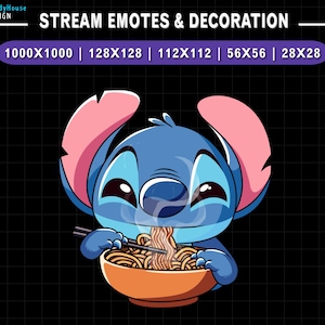 Geanimeerde Twitch-emote Stitch Ramen, schattige Stitch Stream-emote, Ramen Twitch, Stream Decoration
