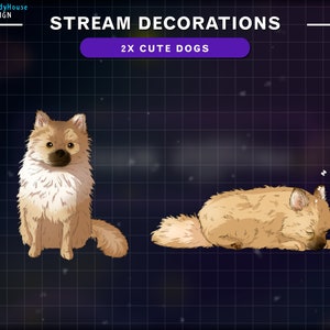 2x Animated Cute Dog Stream Decoration, Cute Dog Twitch, Animal Decorations Stream Add-on Twitch Overlay