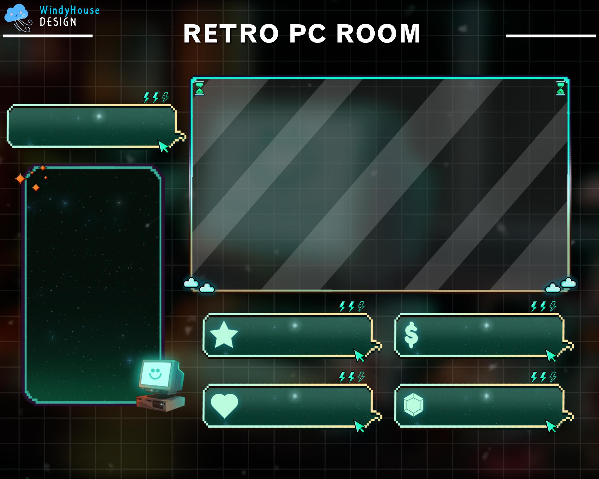 Stream Computer Frame Retro Animated Stream Package Retro PC Room, Cozy Gaming Room Twitch Overlay ...