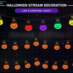 Pumpkins Light Twitch Stream Decoration, Halloween LED Flashing Light with Pumpkins, Ghosts, Spiders, Cute, Halloween Twitch Overlay