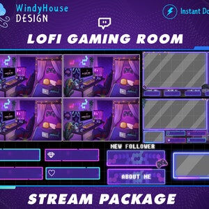 Animated Gaming Room Twitch Stream Package, Cozy Bed Room Twitch Overlay for Streamer Vtuber Background