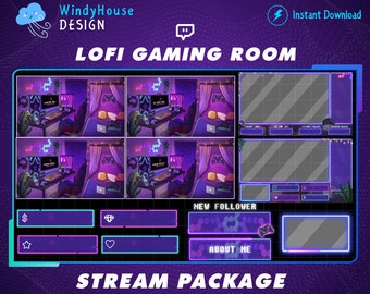 Animated Gaming Room Twitch Stream Package, Cozy Bed Room Twitch Overlay for Streamer Vtuber Background