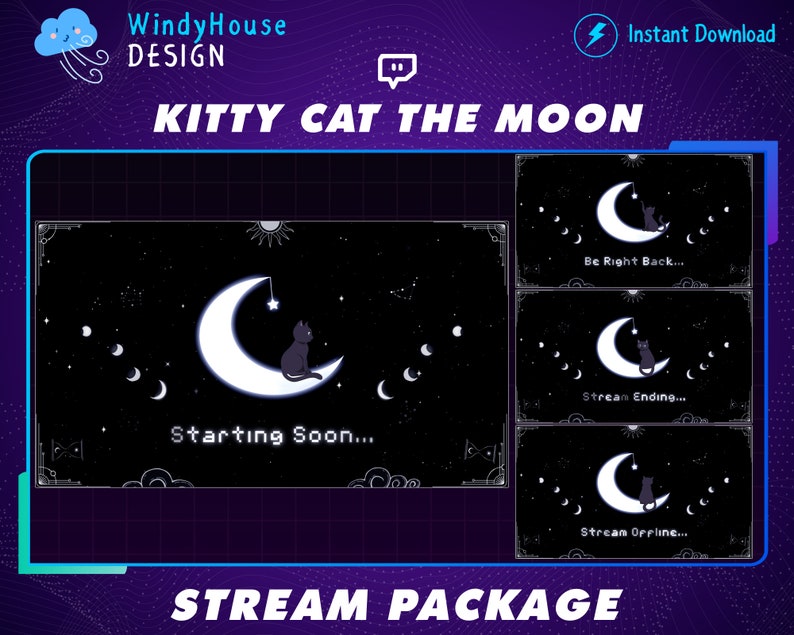 Animated Cute Cat Twitch Overlay Stream Package Moon Twitch - Etsy