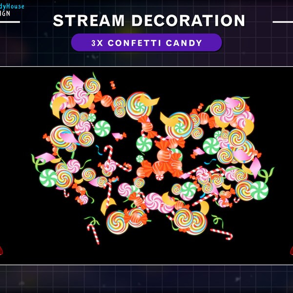 3x Animated Christmas Stream Decorations, Candy Confetti Shooting, Happy Birthday, Graduation, Celebrate Party, Xmas Stream Add- On Overlay