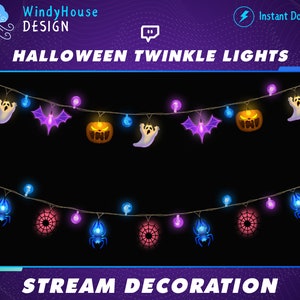 Halloween Twinkle Lights Twitch Stream Decoration, Ghosts, Pumpkins, Spiders, Cute, Halloween Twitch Overlay, Graphics For Streamer