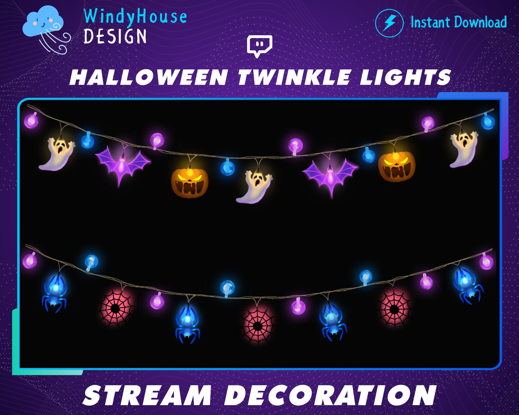 2x Animated Christmas Twinkle Lights Twitch Stream Decoration