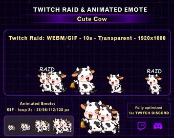 Animated Cow Twitch Raid Alert, Cow Stream Alerts, Cute Cow Twitch Discord Emote