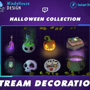 Animated Halloween Collection Stream Decoration, Witchy, Ghost, Haloween, Kawaii Aesthetic, Ghost Stream Add - On Overlay