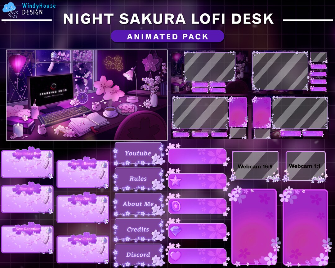 Animated Twitch Overlay Cherry Blossom Lo-fi Desk, Aesthetic Purple ...