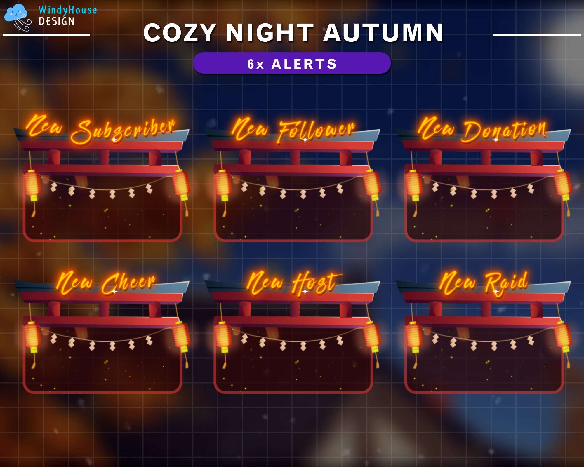 Fall Streamer Designs Animated Stream Overlay Autumn Cozy Night, Fall Twitch Overlay With ...