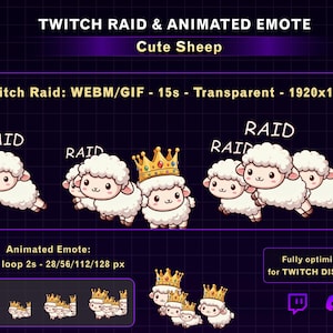 Animated Cute Sheep Twitch Raid Alert, Adorable Cute Sheep Alert Animation Pack, Funny Twitch and Discord Raid Emotes for Streamers