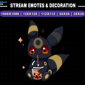 Geanimeerde Dark Umbreon Milk Tea Twitch-emotes, Eevee Evolution-emotes, schattige kawaii Pokemon-emotes voor streamers, Twitch, Discord, YouTube