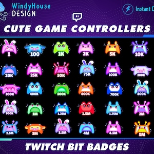 30x Cute Game Controller Twitch Bit Badges / Complete Twitch Bit Badges Set/  Animal Controller / Number Bit Tier Badges / Gamer Graphics