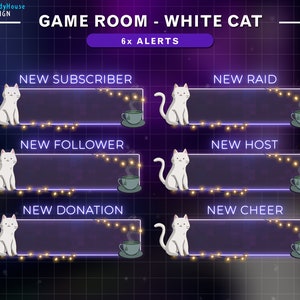 Animierte niedliche weiße Katze Twitch-Alerts, niedliche Katzenstrom-Alerts