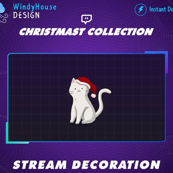 Animated Christmas Kitty Cat Stream Decoration, Christmas Tree, Ginger Bread, Candles, Kawaii Aesthetic, Xmas Stream Add- On Overlay