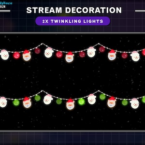2x Animated Christmas Twinkle Lights Twitch Stream Decoration, Snow man, Santa Claus lights, Christmas Balls, Christmas Twitch Overlay