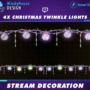 4x Animated Christmas Twinkle Lights Twitch Stream Decoration, Star lights, Christmas Balls, Christmas Twitch Overlay, Graphics