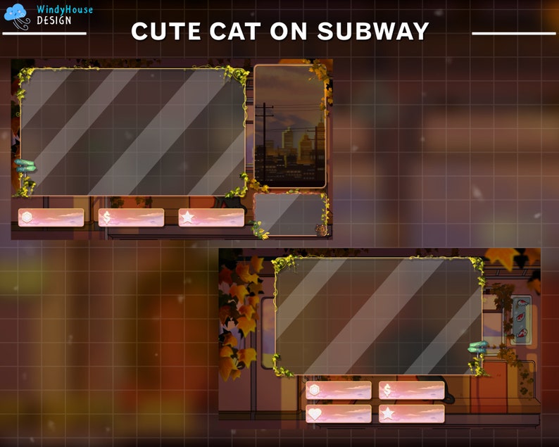 May include: A digital illustration of a cute cat on a subway train. The image is in a cartoon style with a brown and orange colour scheme. The cat is sitting on a seat and looking out of the window. The text "CUTE CAT ON SUBWAY" is at the top of the image.