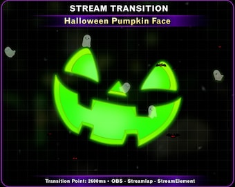 Green Pumpkin Face Stream Transition, Halloween Twitch Transition, Pumpkin Scene Switch for OBS Streamlabs VTuber